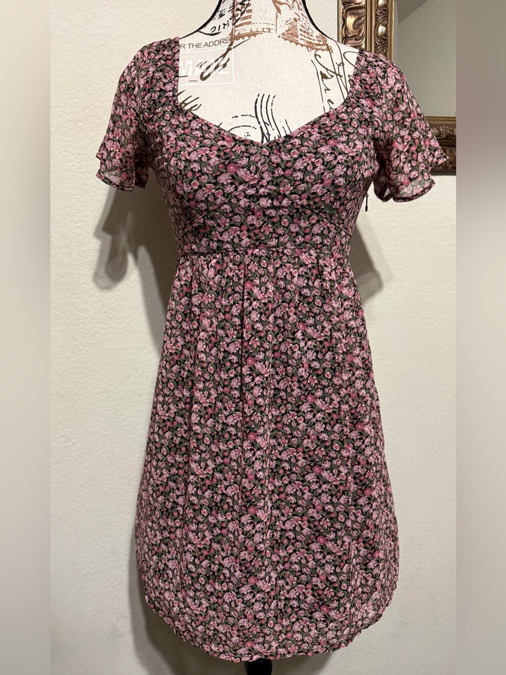 Hollister Pink Floral Empire-Waist Mini Dress
